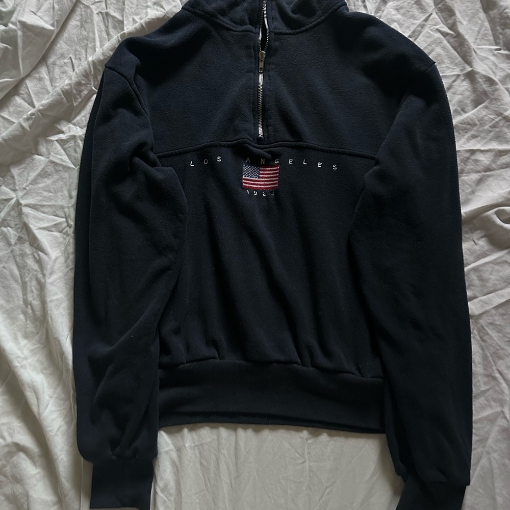 Brandy Melville Navy American Flag Los Angeles Quarter Zip